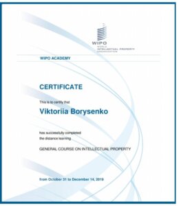 Сертифікт на юридичну діяльність Вікторіі Борисенко